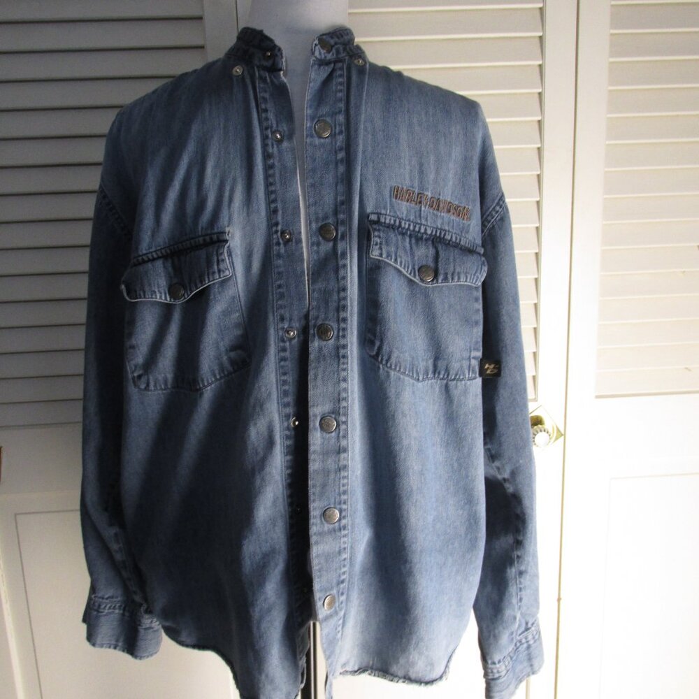 Harley Davidson Denim embroidered Jean Shirt Distressed